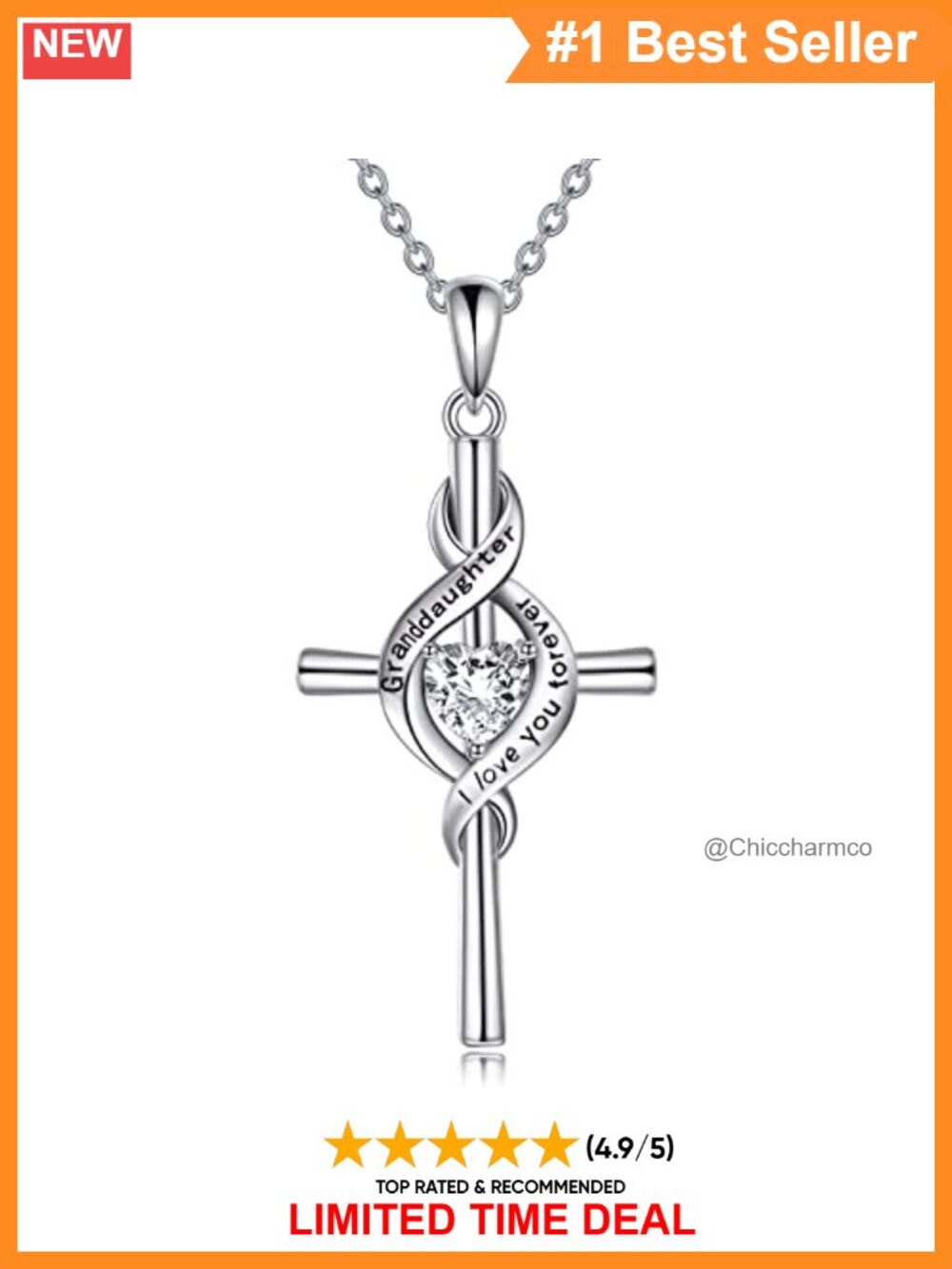 Sterling Silver Granddaughter Cross Infinity Necklace 18+2 Inch Gift
